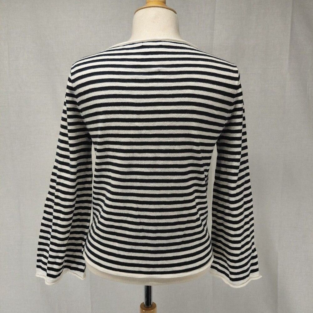 J.Crew white/navy stripe tie front LS cotton sweater with rolled hems Size M - Picture 3 of 8